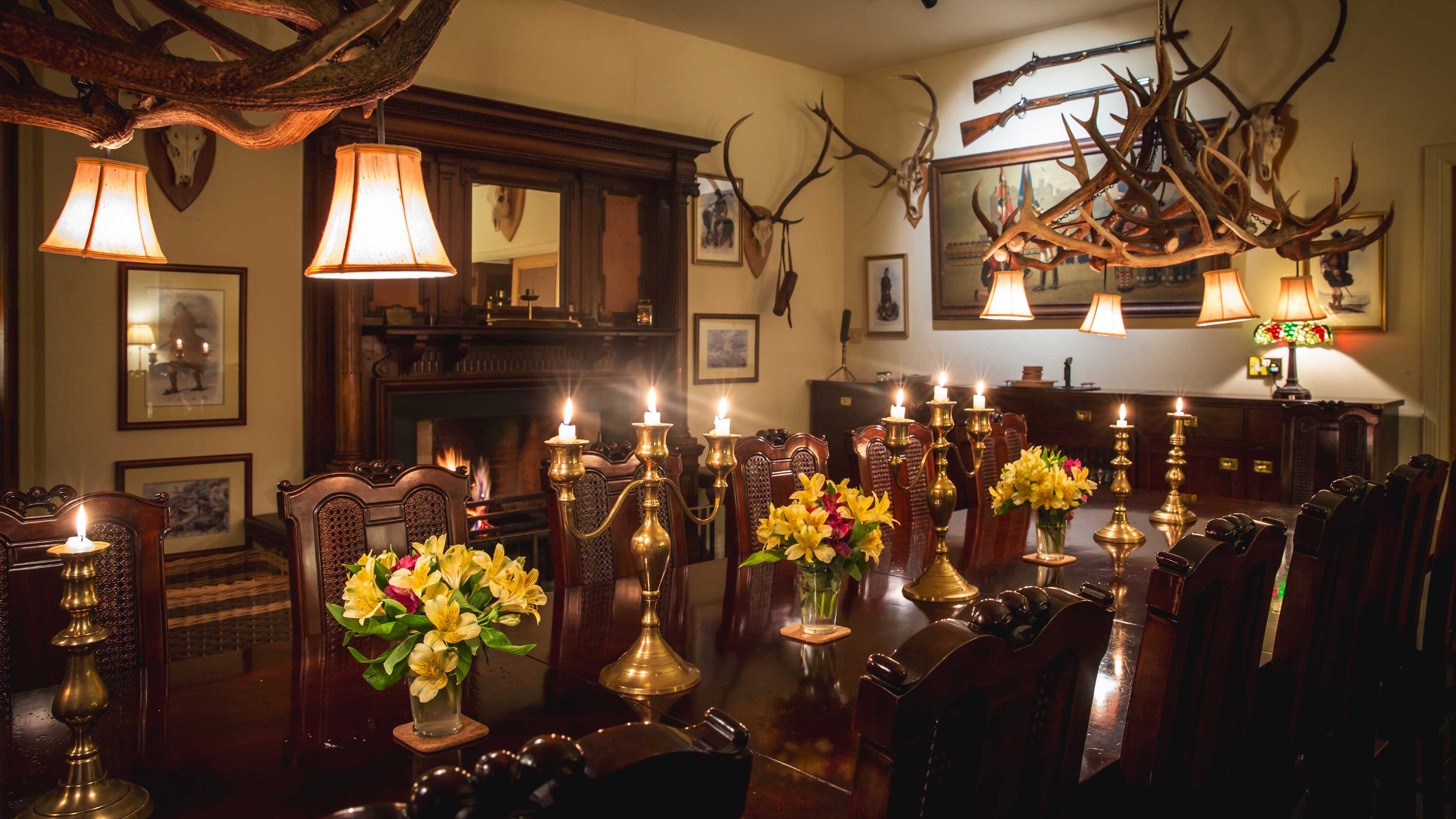 Dinner around one long table at Glen Dessary Lodge