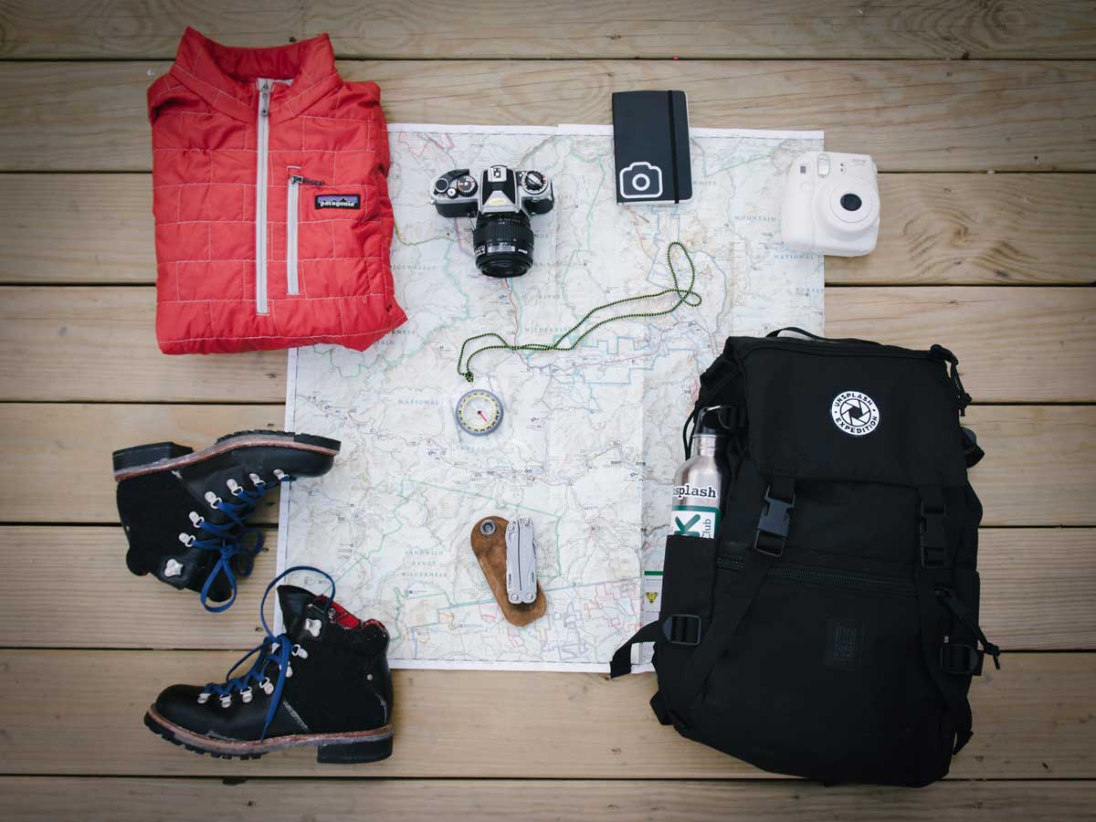 Outdoor clothing laid out for Scottish Highlands